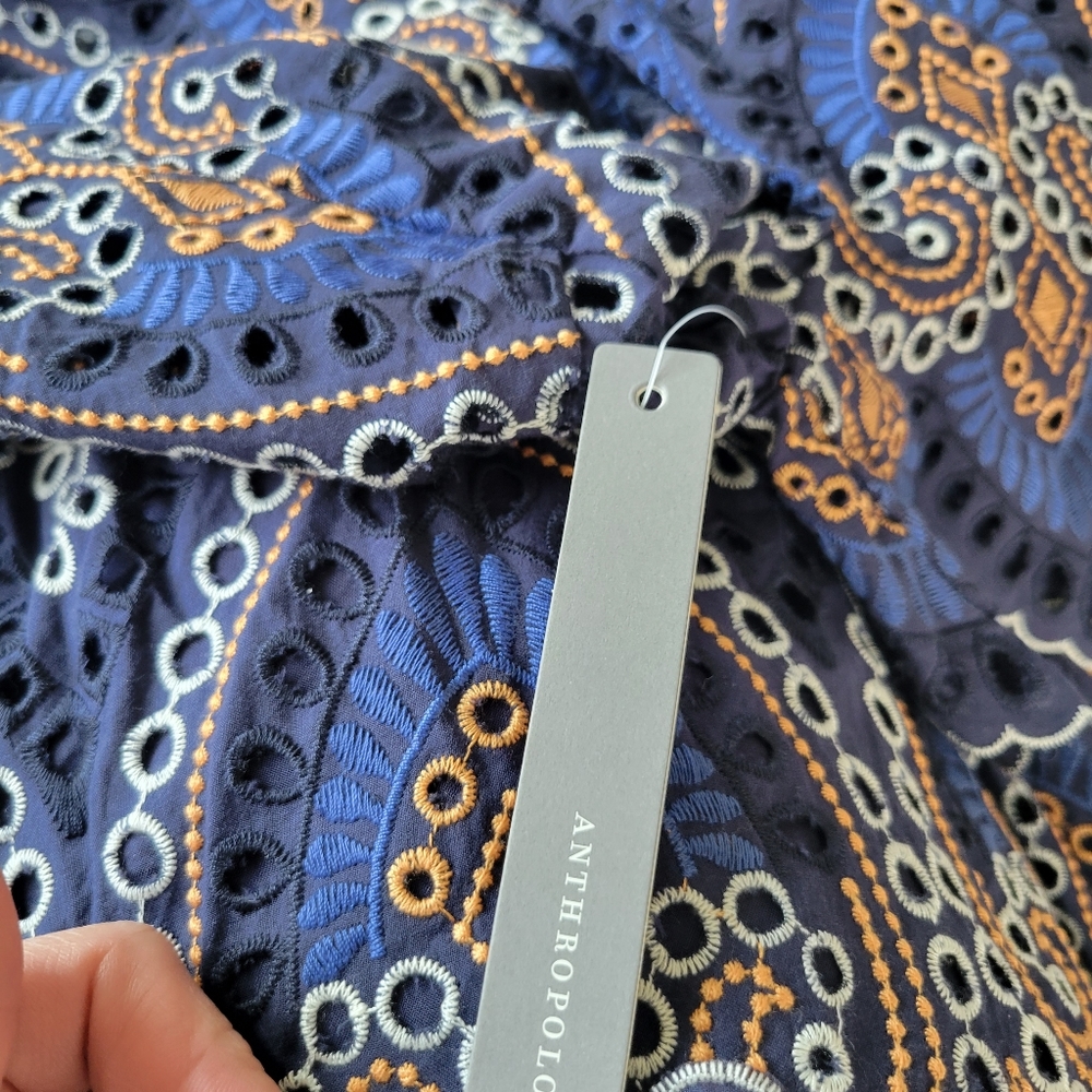 Anthropologie Nori Eyelet Blue and Gold Dress - Picture 5 of 7